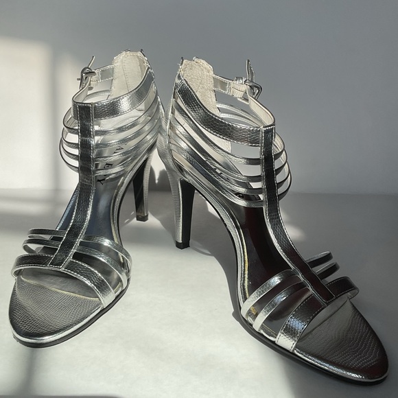 Gallery Sparkly Silver Strappy Stilettos - Picture 3 of 14
